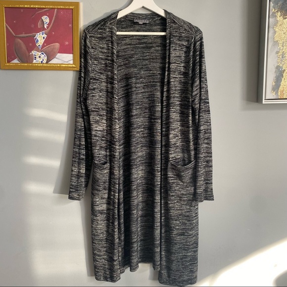 Laura Sweaters - Laura Black And Grey Long Cardigan